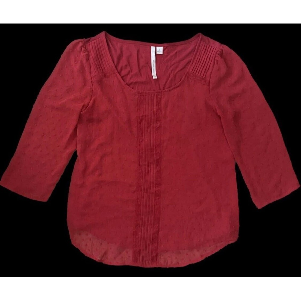 LC Lauren Conrad Vintage Blouse Red Size Small Long Sleeve Top Sheer Lace Y2K